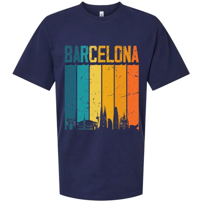 Barcelona Spain Retro Vintage Sunset Skyline Barcelona Sueded Cloud Jersey T-Shirt