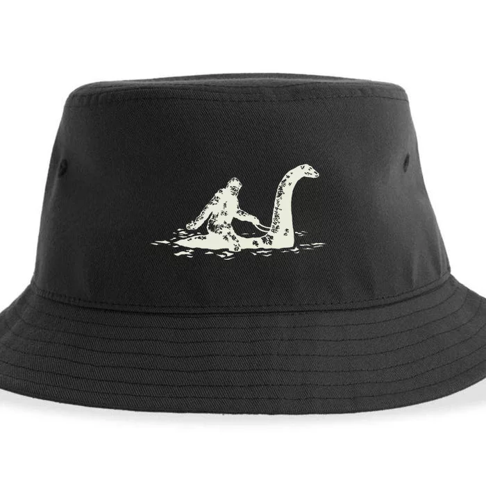 Bigfoot Sasquatch Riding The Loch Ness Monster FunnyShort Sleeve Sustainable Bucket Hat