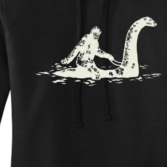 Bigfoot Sasquatch Riding The Loch Ness Monster FunnyShort Sleeve Women's Pullover Hoodie