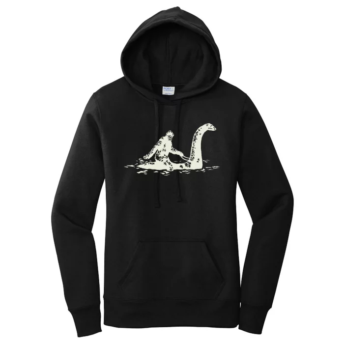 Bigfoot Sasquatch Riding The Loch Ness Monster FunnyShort Sleeve Women's Pullover Hoodie