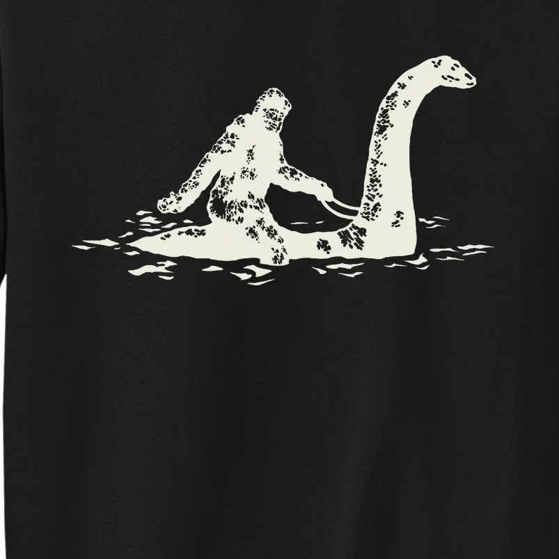 Bigfoot Sasquatch Riding The Loch Ness Monster FunnyShort Sleeve Tall Sweatshirt