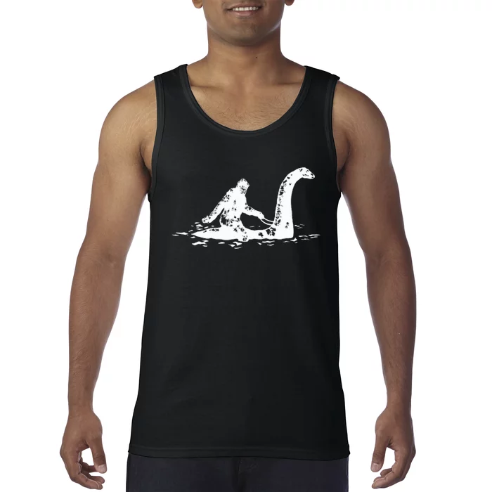 Bigfoot Sasquatch Riding Loch Ness Monster Tank Top