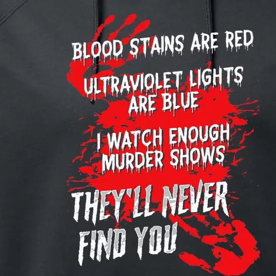 Blood Stains Red Ultraviolet Lights Blue They Never Find You Performance Fleece Hoodie