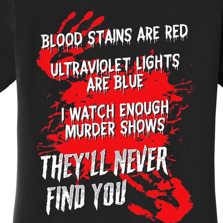 Blood Stains Red Ultraviolet Lights Blue They Never Find You Women's T-Shirt