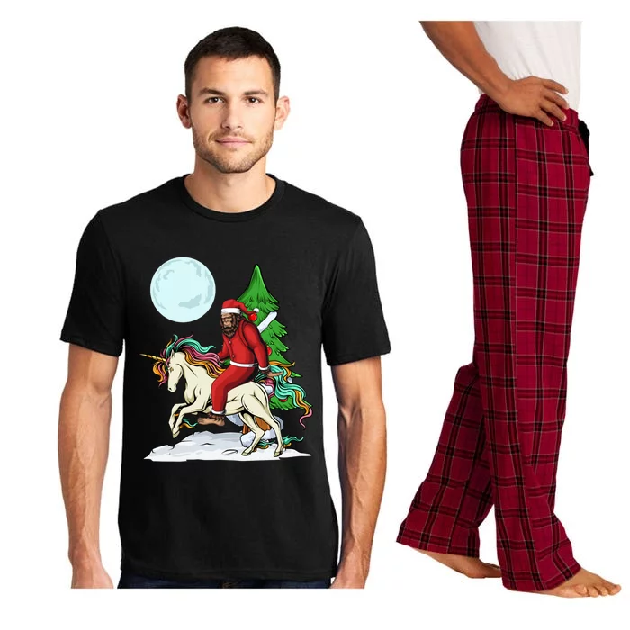 Bigfoot Santa Riding Unicorn Tree Lights Happy Christmas Gift Pajama Set