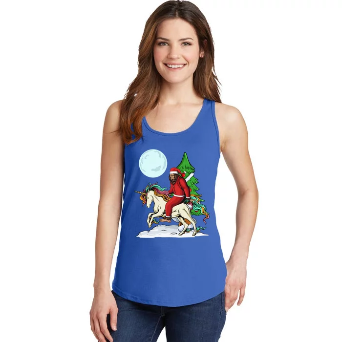 Bigfoot Santa Riding Unicorn Tree Lights Happy Christmas Gift Ladies Essential Tank