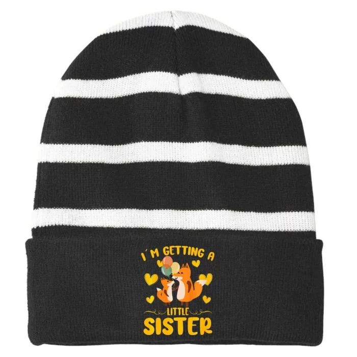 Baby Sister Reveal Im Getting A Little Sister Cute Fox Striped Beanie with Solid Band