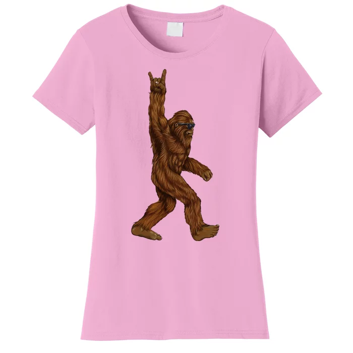 Bigfoot Sasquatch Rock and Roll Sunglasses Rock On Women's T-Shirt