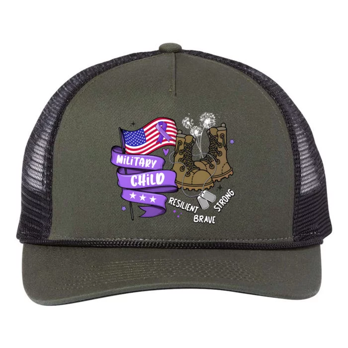 Brave Strong Resilient Military Child Us Flag Retro Rope Trucker Hat Cap