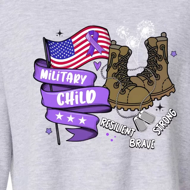 Brave Strong Resilient Military Child Us Flag Cropped Pullover Crew