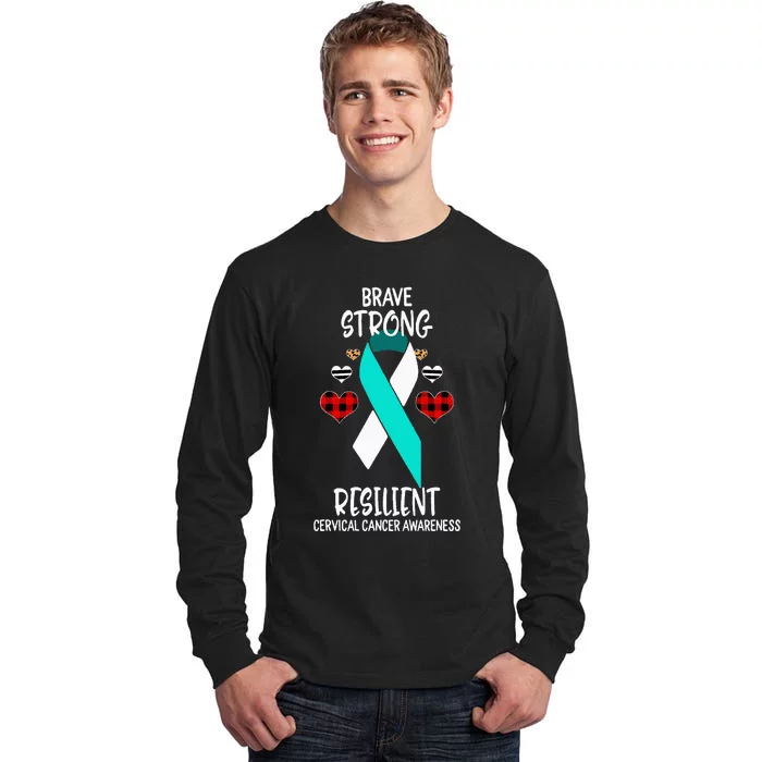 Brave Strong Resilient Cervical Cancer Awareness Ribbon Tall Long Sleeve T-Shirt