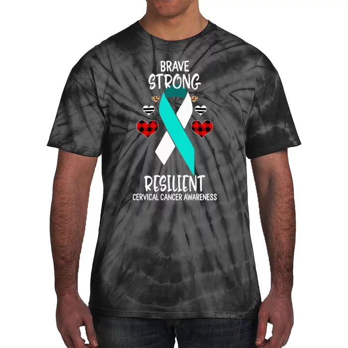 Brave Strong Resilient Cervical Cancer Awareness Ribbon Tie-Dye T-Shirt