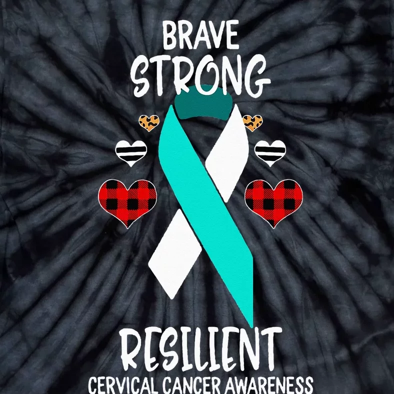 Brave Strong Resilient Cervical Cancer Awareness Ribbon Tie-Dye T-Shirt