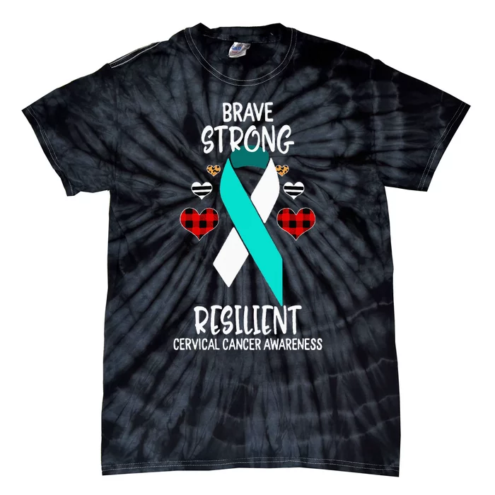 Brave Strong Resilient Cervical Cancer Awareness Ribbon Tie-Dye T-Shirt