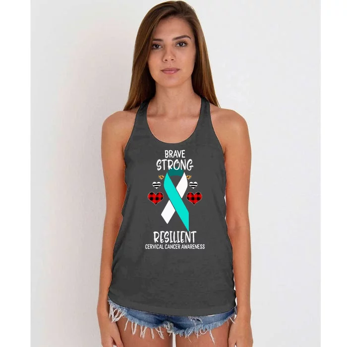 Brave Strong Resilient Cervical Cancer Awareness Ribbon Women's Knotted Racerback Tank