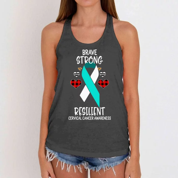 Brave Strong Resilient Cervical Cancer Awareness Ribbon Women's Knotted Racerback Tank