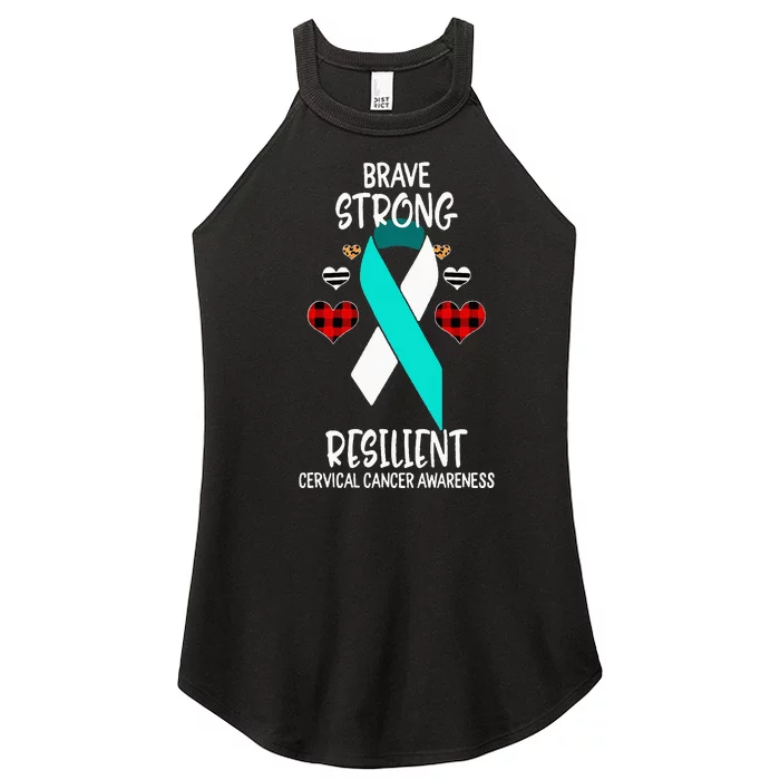 Brave Strong Resilient Cervical Cancer Awareness Ribbon Women’s Perfect Tri Rocker Tank