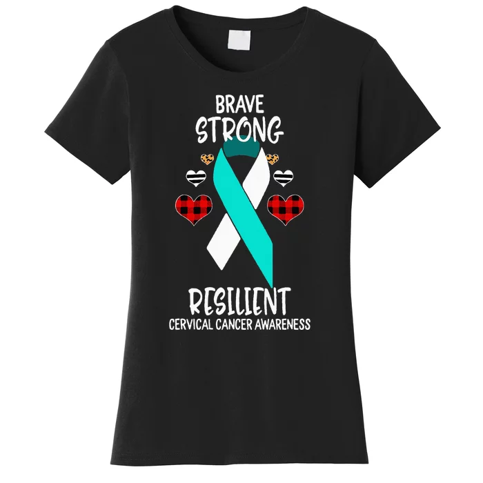 Brave Strong Resilient Cervical Cancer Awareness Ribbon Women's T-Shirt