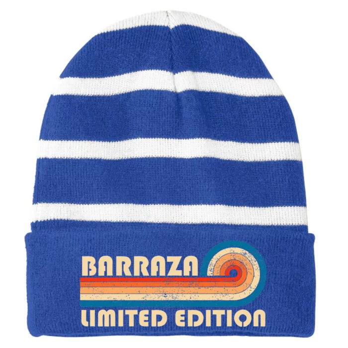 Barraza Surname Retro Vintage 80s 90s Birthday Striped Beanie with Solid Band