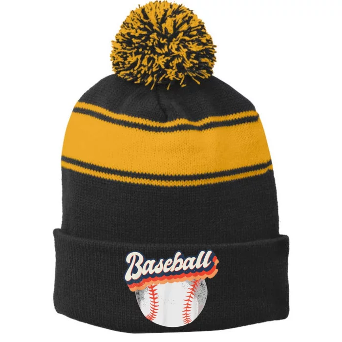 Baseball Sport Retro Stripe Pom Pom Beanie