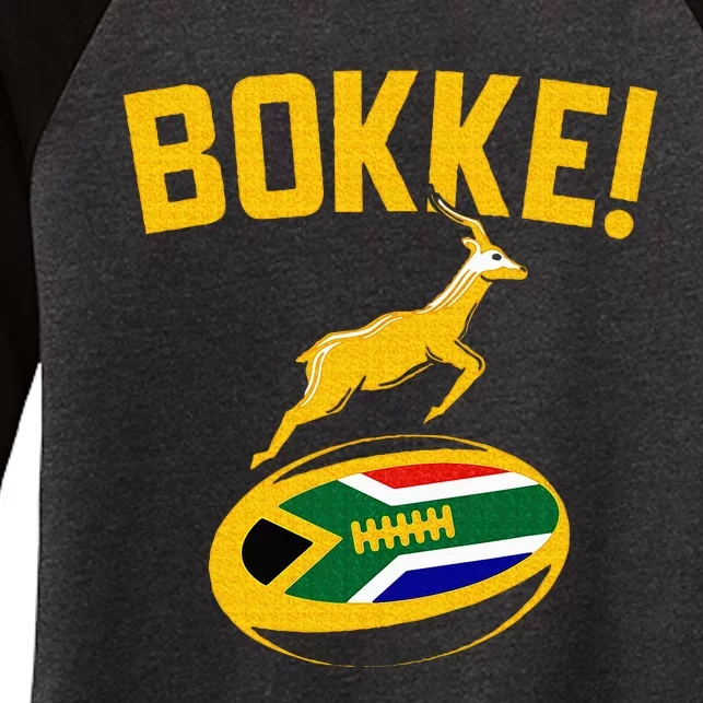 Bokke! Springbok Rugby South African Flag Women's Tri-Blend 3/4-Sleeve Raglan Shirt