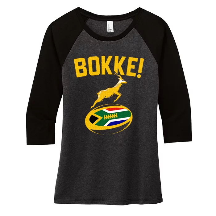 Bokke! Springbok Rugby South African Flag Women's Tri-Blend 3/4-Sleeve Raglan Shirt