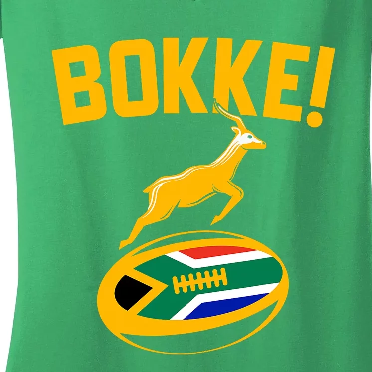 Bokke! Springbok Rugby South African Flag Women's V-Neck T-Shirt