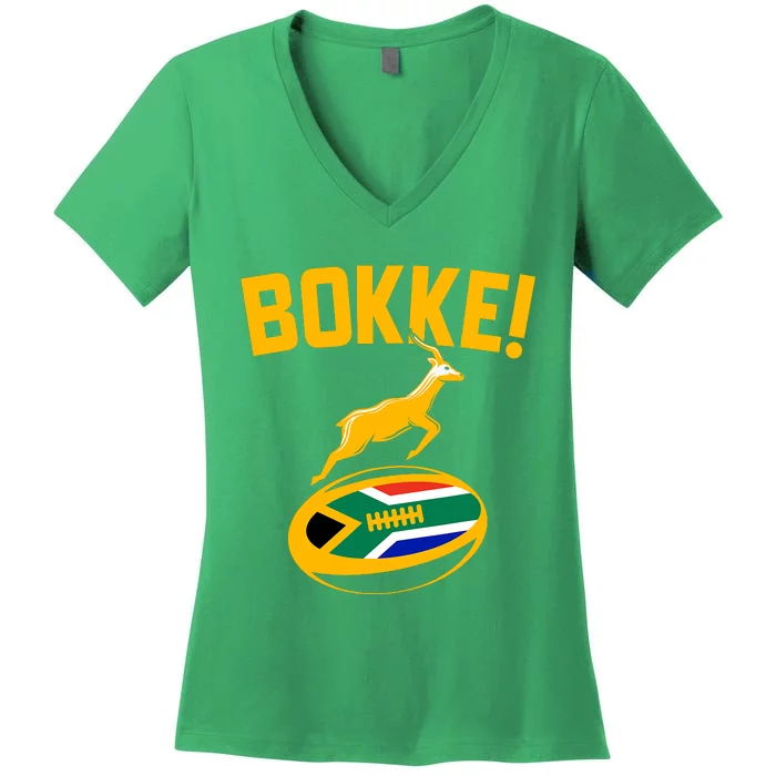 Bokke! Springbok Rugby South African Flag Women's V-Neck T-Shirt