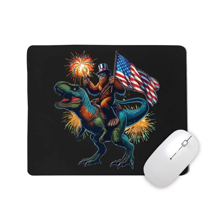 Bigfoot Sasquatch Riding Dinosaur T Rex Funny 4th Of July Mousepad