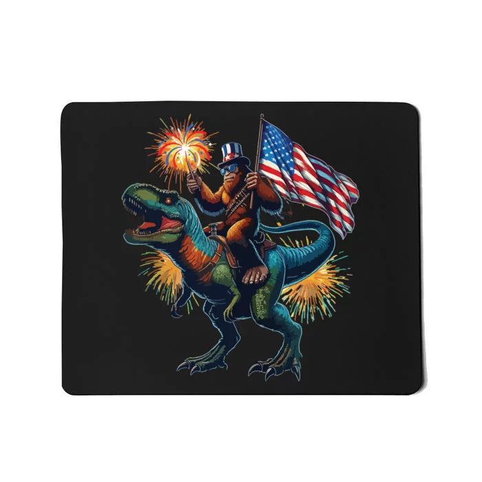 Bigfoot Sasquatch Riding Dinosaur T Rex Funny 4th Of July Mousepad