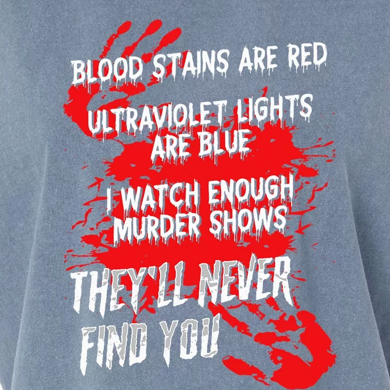 Blood Stains Red Ultraviolet Lights Blue They Never Find You Garment-Dyed Women's Muscle Tee