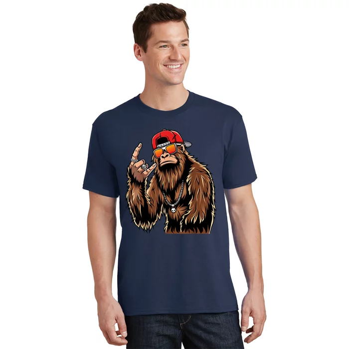 Bigfoot Sasquatch Rock On Hand Rock And Roll Music Lover T-Shirt