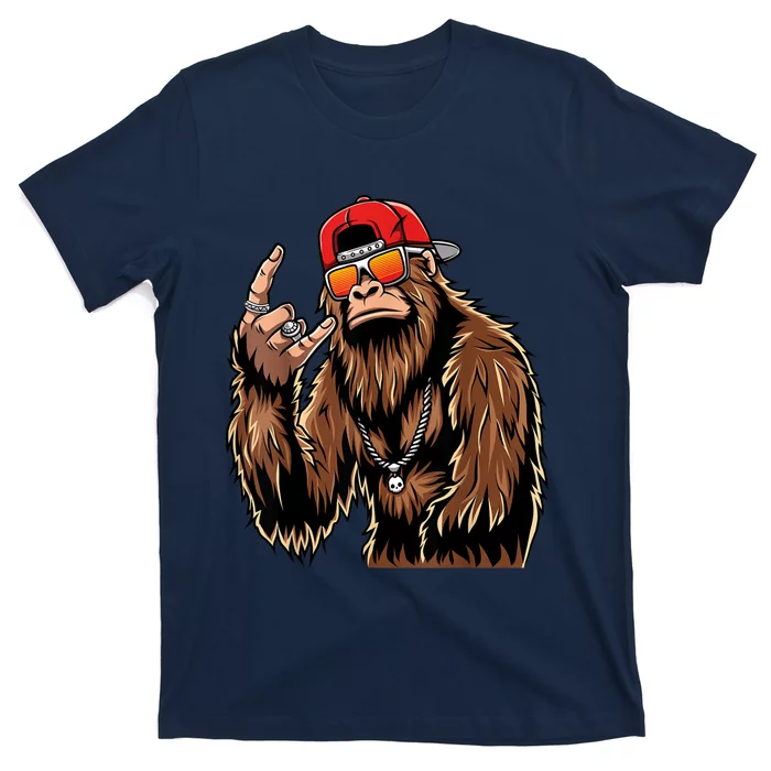 Bigfoot Sasquatch Rock On Hand Rock And Roll Music Lover T-Shirt