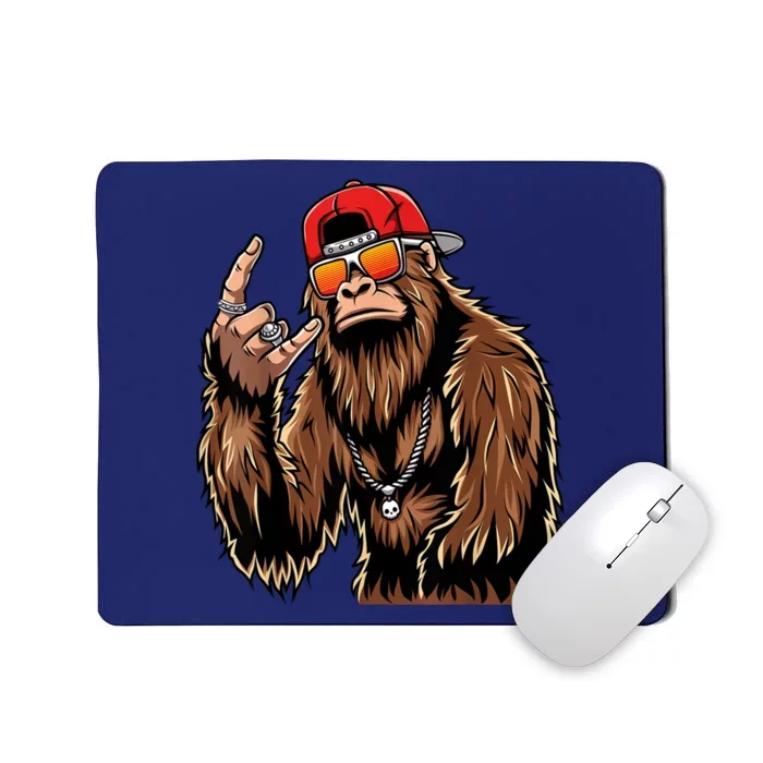 Bigfoot Sasquatch Rock On Hand Rock And Roll Music Lover Mousepad