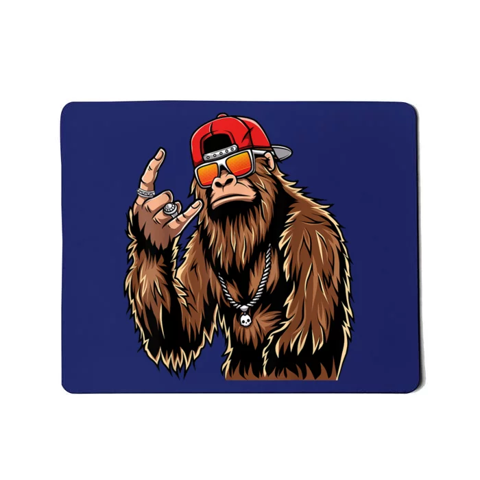 Bigfoot Sasquatch Rock On Hand Rock And Roll Music Lover Mousepad