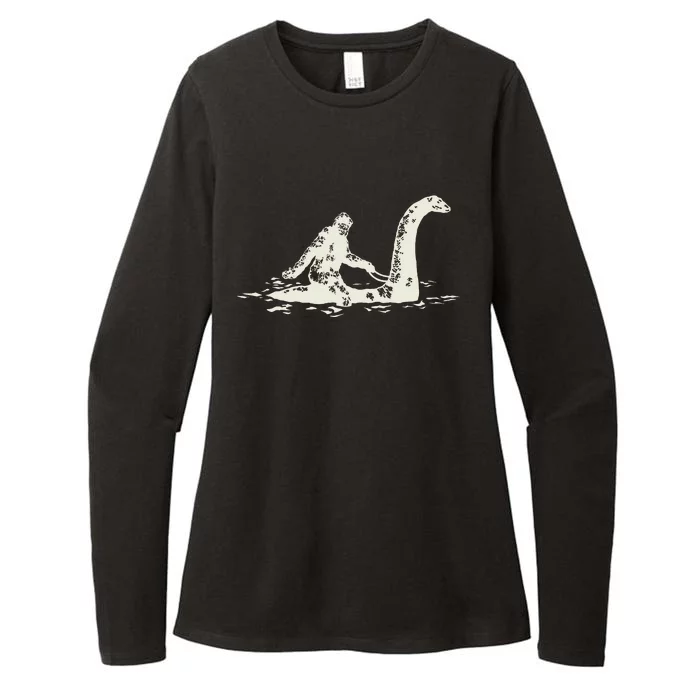 Bigfoot Sasquatch Riding The Loch Ness Monster Womens CVC Long Sleeve Shirt