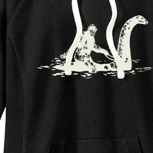 Bigfoot Sasquatch Riding The Loch Ness Monster Women's Fleece Hoodie