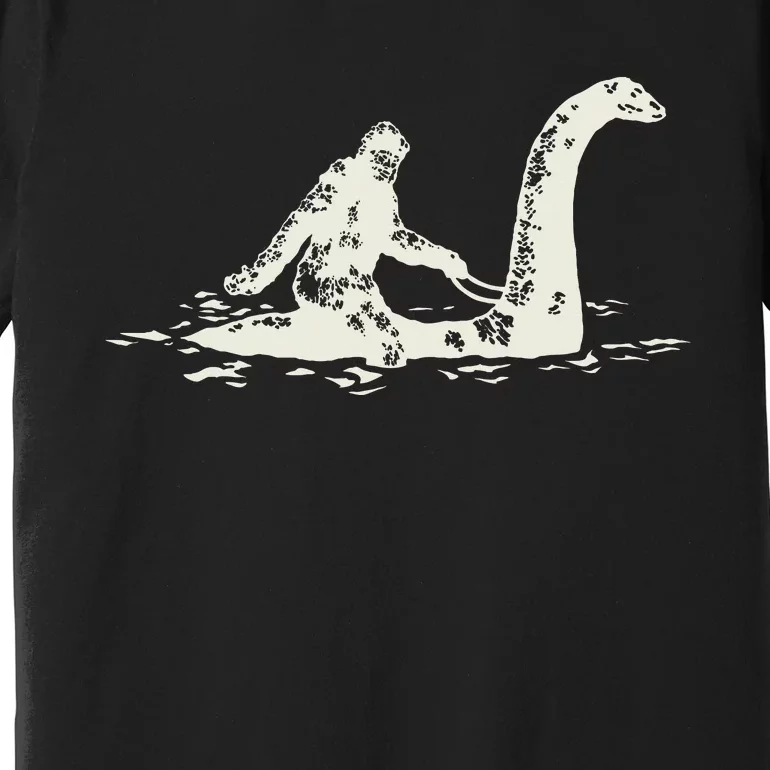 Bigfoot Sasquatch Riding The Loch Ness Monster Premium T-Shirt