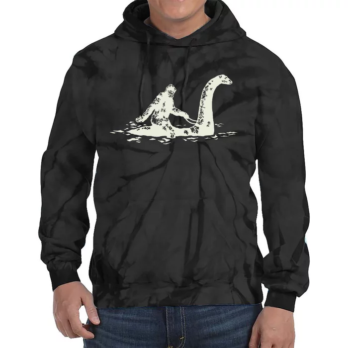 Bigfoot Sasquatch Riding The Loch Ness Monster Tie Dye Hoodie