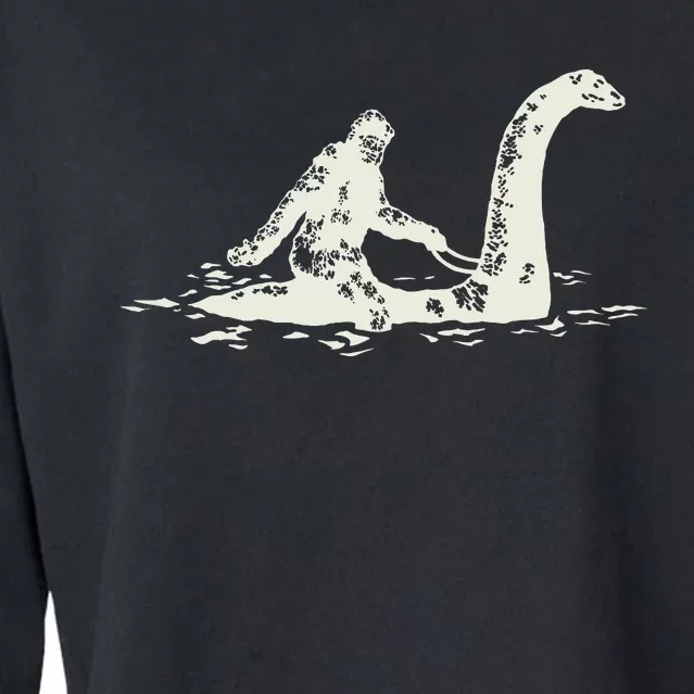 Bigfoot Sasquatch Riding The Loch Ness Monster Cropped Pullover Crew