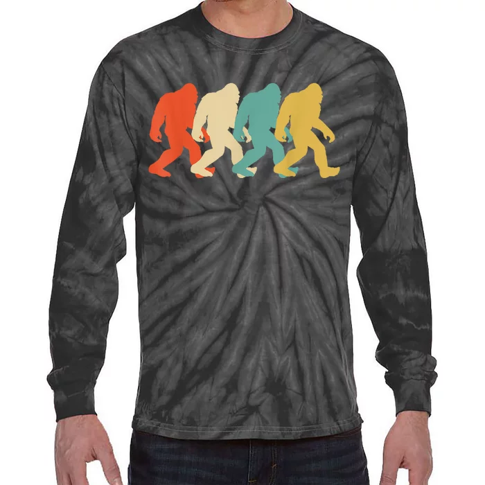 Bigfoot Silhouette Retro Pop Art Sasquatch Graphic Tie-Dye Long Sleeve Shirt