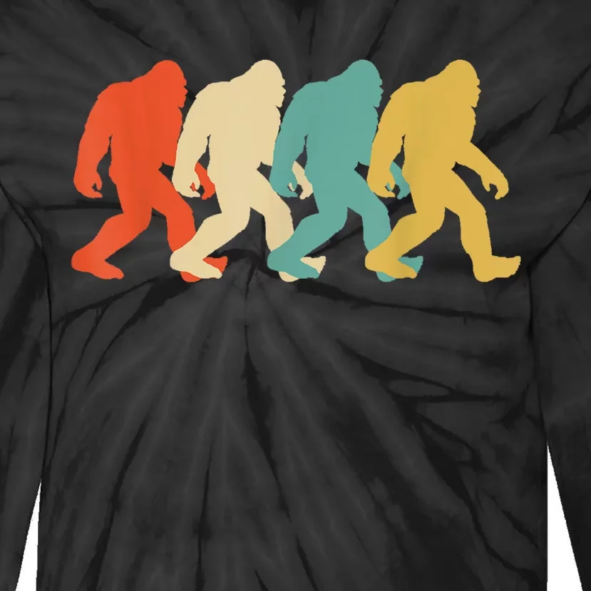 Bigfoot Silhouette Retro Pop Art Sasquatch Graphic Tie-Dye Long Sleeve Shirt