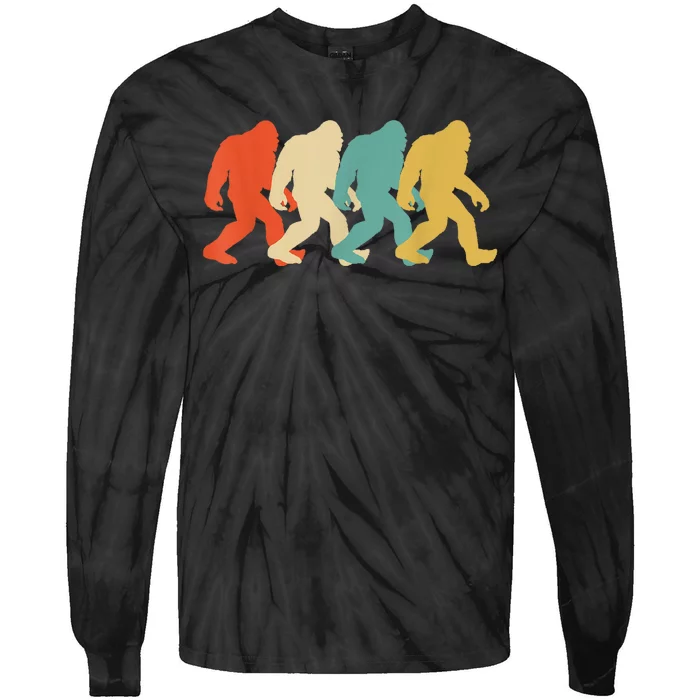 Bigfoot Silhouette Retro Pop Art Sasquatch Graphic Tie-Dye Long Sleeve Shirt