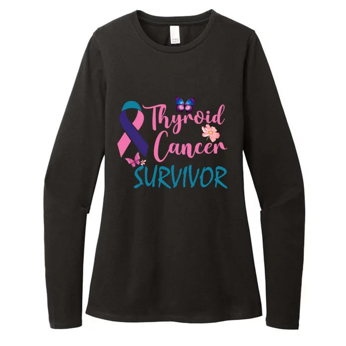 Butterflies Support Ribbon Thyroid Cancer Survivor Gift Womens CVC Long Sleeve Shirt