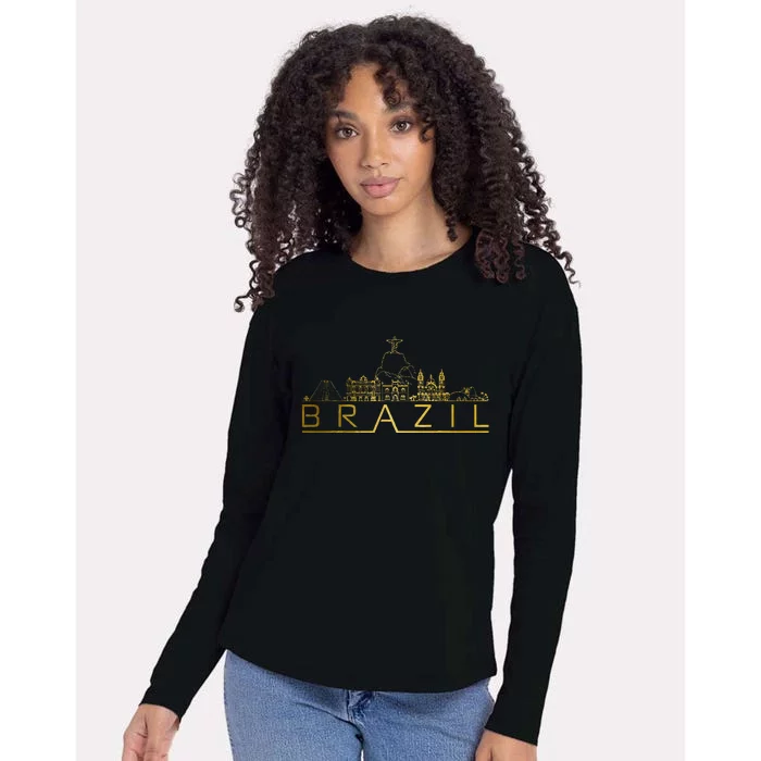 Brazil Skyline Rio De Janeiro Brasil Brasilian Souvenir Womens Cotton Relaxed Long Sleeve T-Shirt