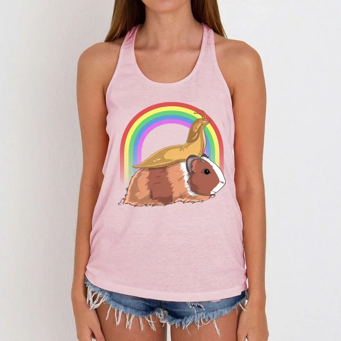 Banana Slug Riding Guinea Pig Rainbow Cute Magical Animal Gift Women's Knotted Racerback Tank