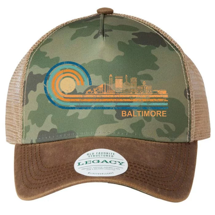 Baltimore Skyline Retro Baltimore Fan Maryland Baltimore Legacy Tie Dye Trucker Hat