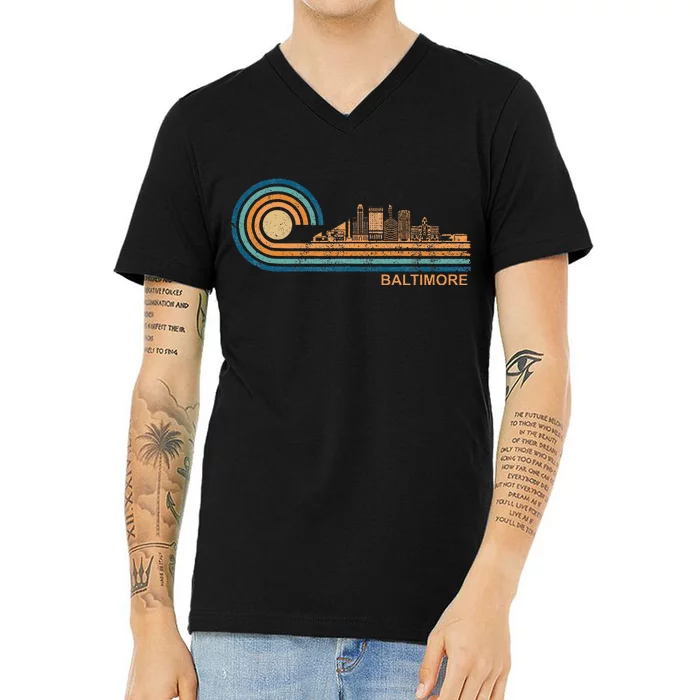 Baltimore Skyline Retro Baltimore Fan Maryland Baltimore V-Neck T-Shirt