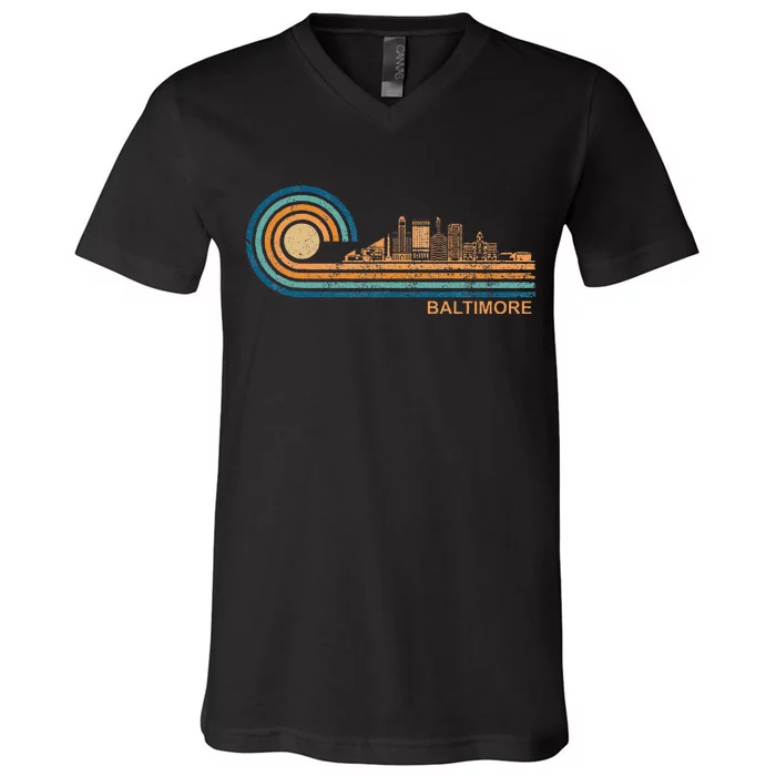 Baltimore Skyline Retro Baltimore Fan Maryland Baltimore V-Neck T-Shirt