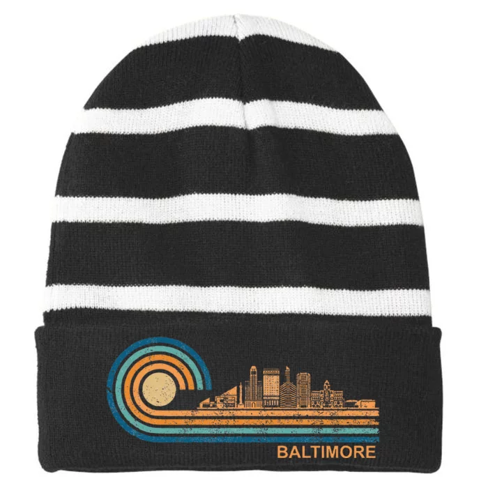 Baltimore Skyline Retro Baltimore Fan Maryland Baltimore Striped Beanie with Solid Band